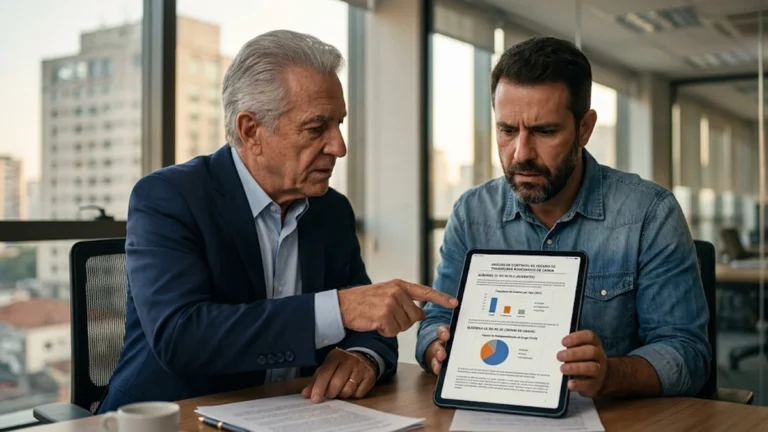Advogado especialista explicando a legislação de seguro de carga obrigatório (RCTR-C e RC-DC) e Plano de Gerenciamento de Risco (PGR) para um dono de transportadora na Grande São Paulo.